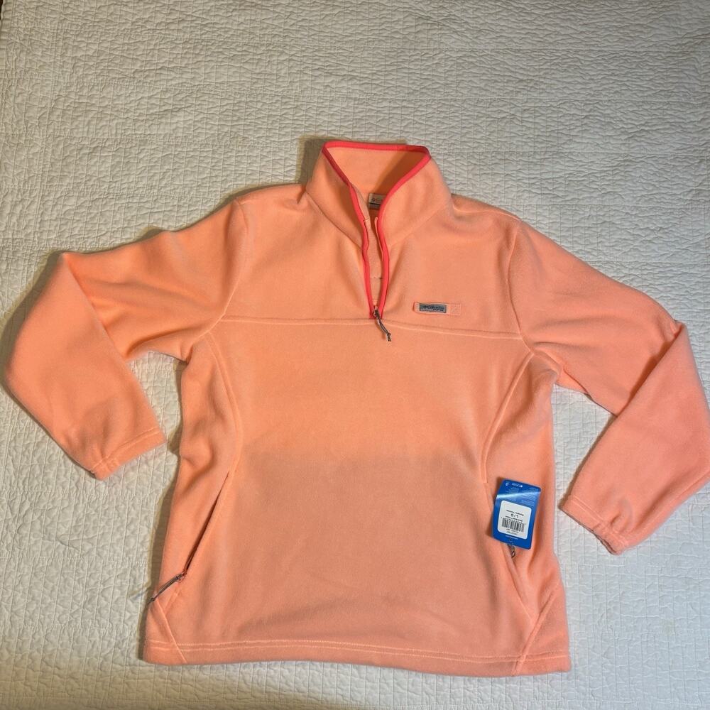 Columbia Women's Slack Water PFG Fleece Pullover Jacket Peach Pink Neon 1/2 Zip